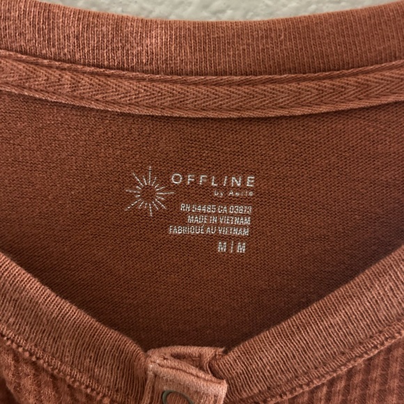 Aerie OFFLINE BY AERIE WOW! WAFFLE HENLEY T-SHIRT-Size M-Rust - Picture 5 of 5